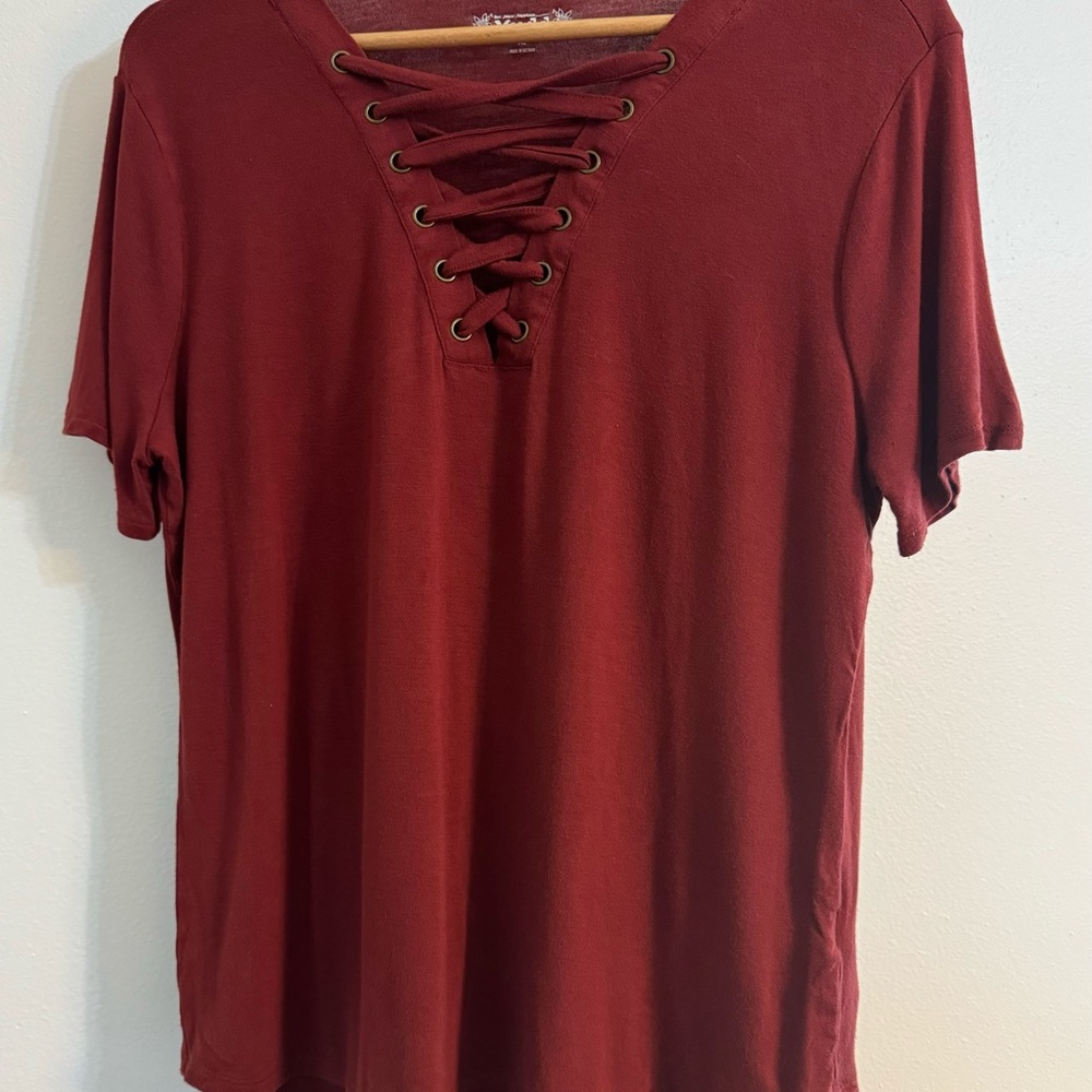 Mudd Red Short Sleeve Relaxed T-Shirt with Cut Out